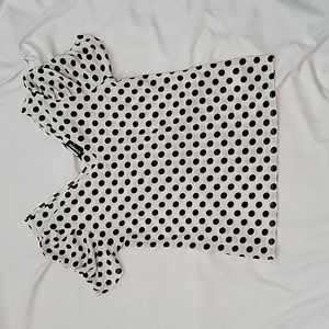 Express Polka Dot V-Neck Puff Sleeve Shirt